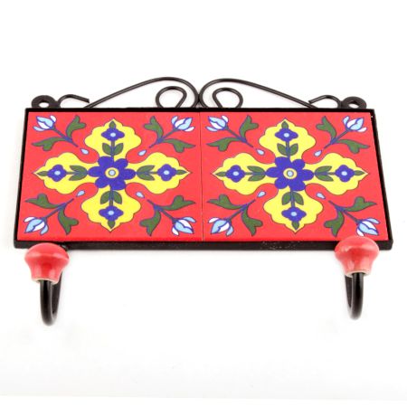 Red Navy Blue Flower Tiles Hooks 
